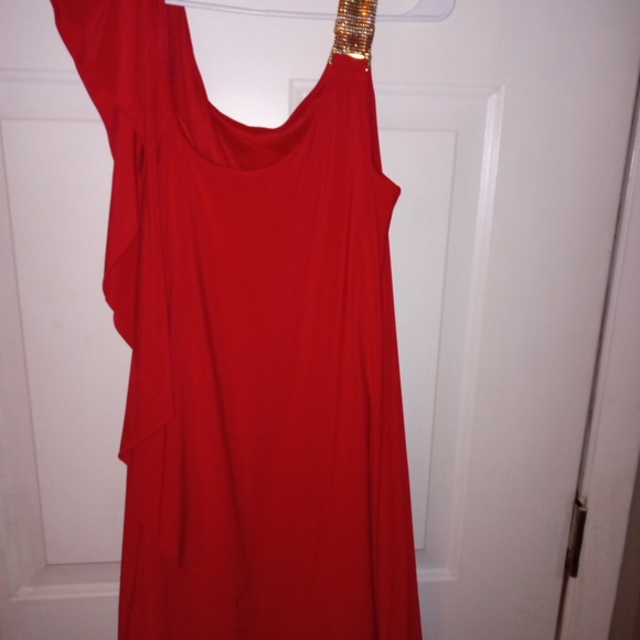 Dressbarn Collection Red Polyester ♥️ One Shoulder Dress Size 12 - Picture 6 of 7
